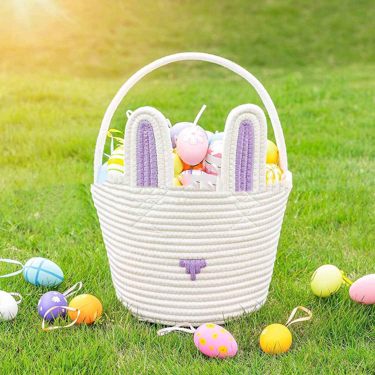 Easter Gift Basket With Hand-woven Rabbit Ears Storage Basket