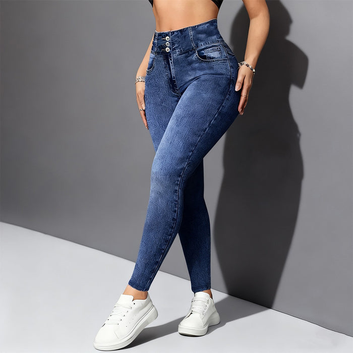 Pantalon moulant imprimé effet jean style européen et américain