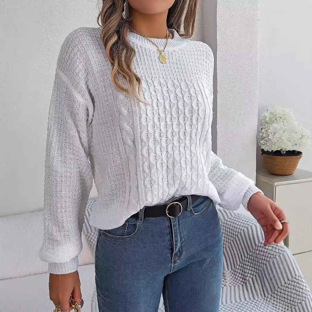 Women's Cable-Knit Lantern-Sleeve Pullover Sweater