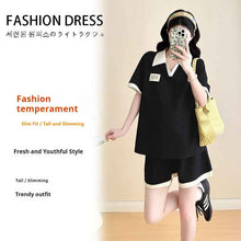 Loose-fitting, Versatile Color-block V-neck Top And Shorts Two-piece Set