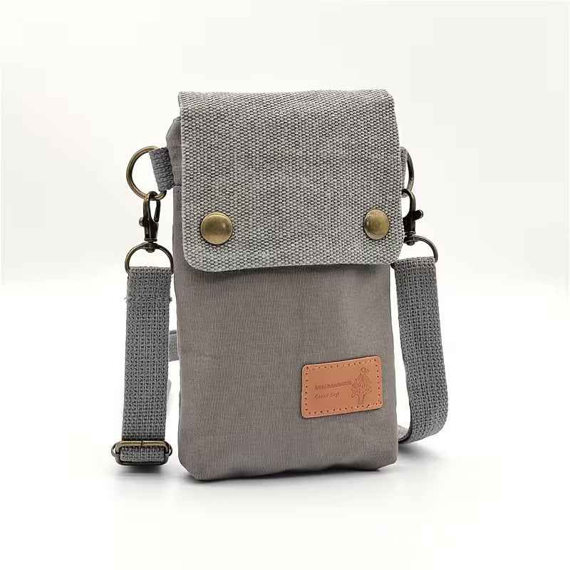 Solid-color Three-layer Crossbody Phone Bag Made Of Canvas
