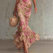 Puff-sleeve Printed Slim-fit Long Pleated Dress