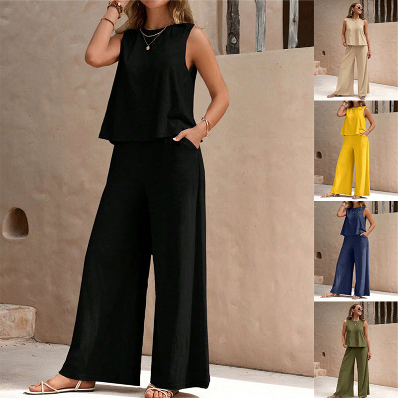 Solid Color Casual Loose Pants Sets For Women Elegant Spring Summer Women's Two Pieces Suit Full Trouser Set Female Outfit Clothes by Mirlaine Univers