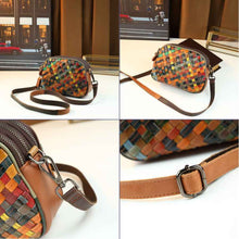Womens Fashionable Genuine Leather Woven Shoulder Crossbody Bag