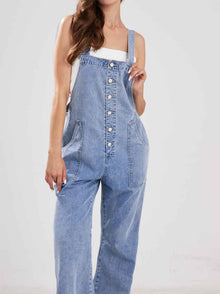 Womens Casual Loose-fit Straight-leg Overalls