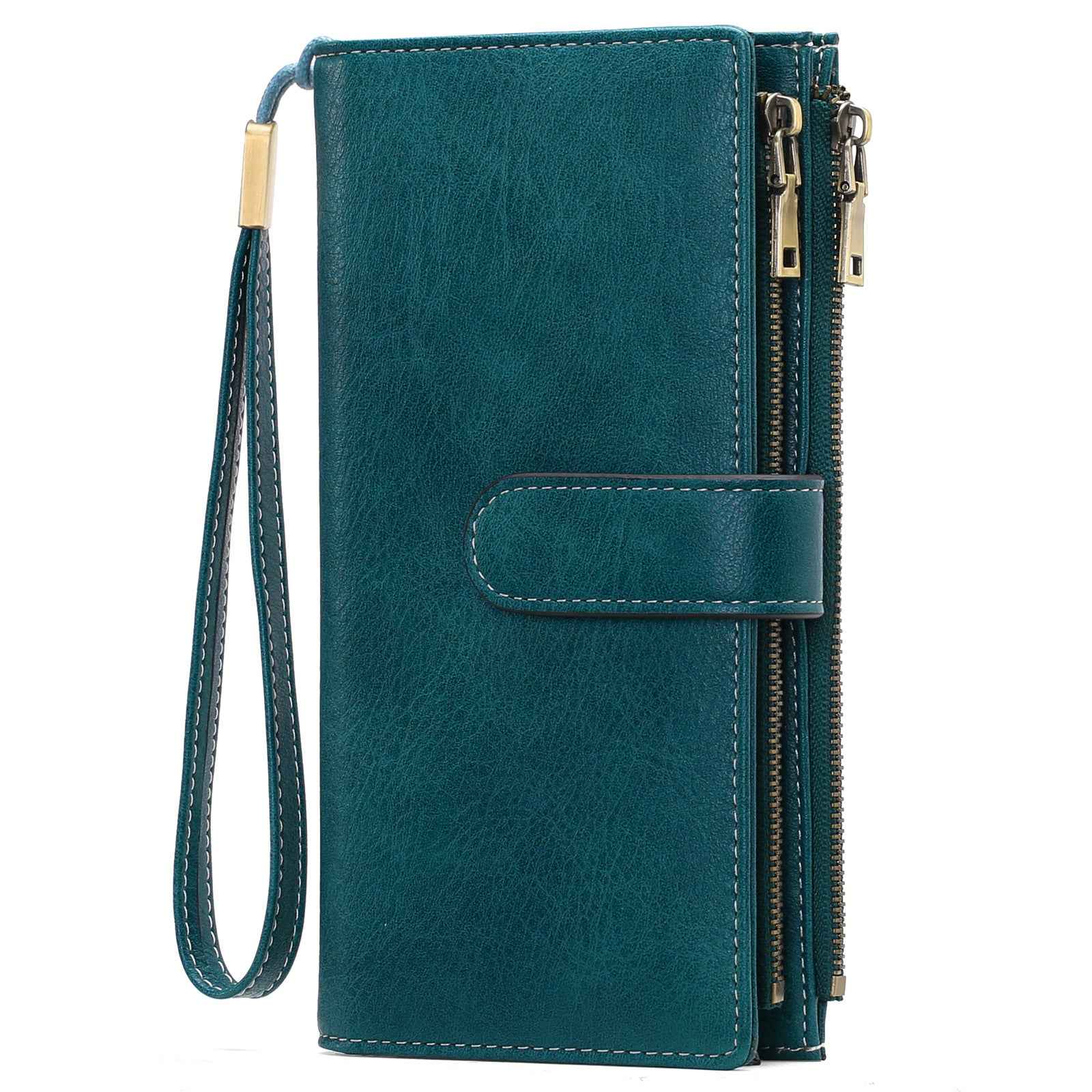 Womens Long Wallet Multi-functional Vintage Tri-fold Purse