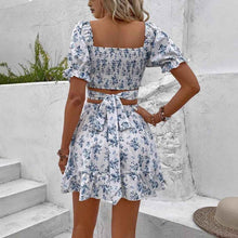 French-style Floral Print Dress Vacation-style Set Short Skirt