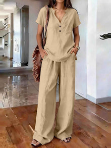 Women's Casual Solid-Colored Cotton And Linen Set