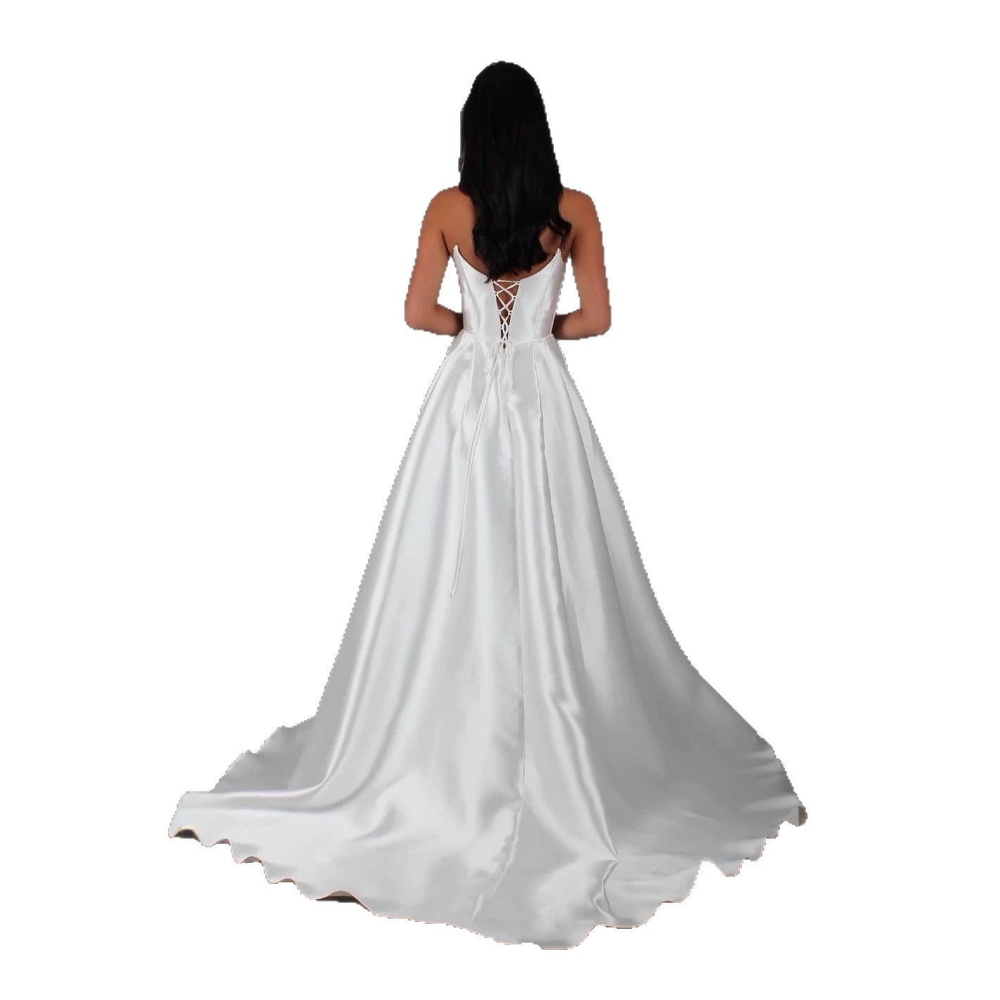 White Satin Slit Pocket Bandage Wedding Dress by Mirlaine Univers