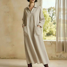 Loose-fitting Casual Polo-neck Pocketed Long-sleeve Dress