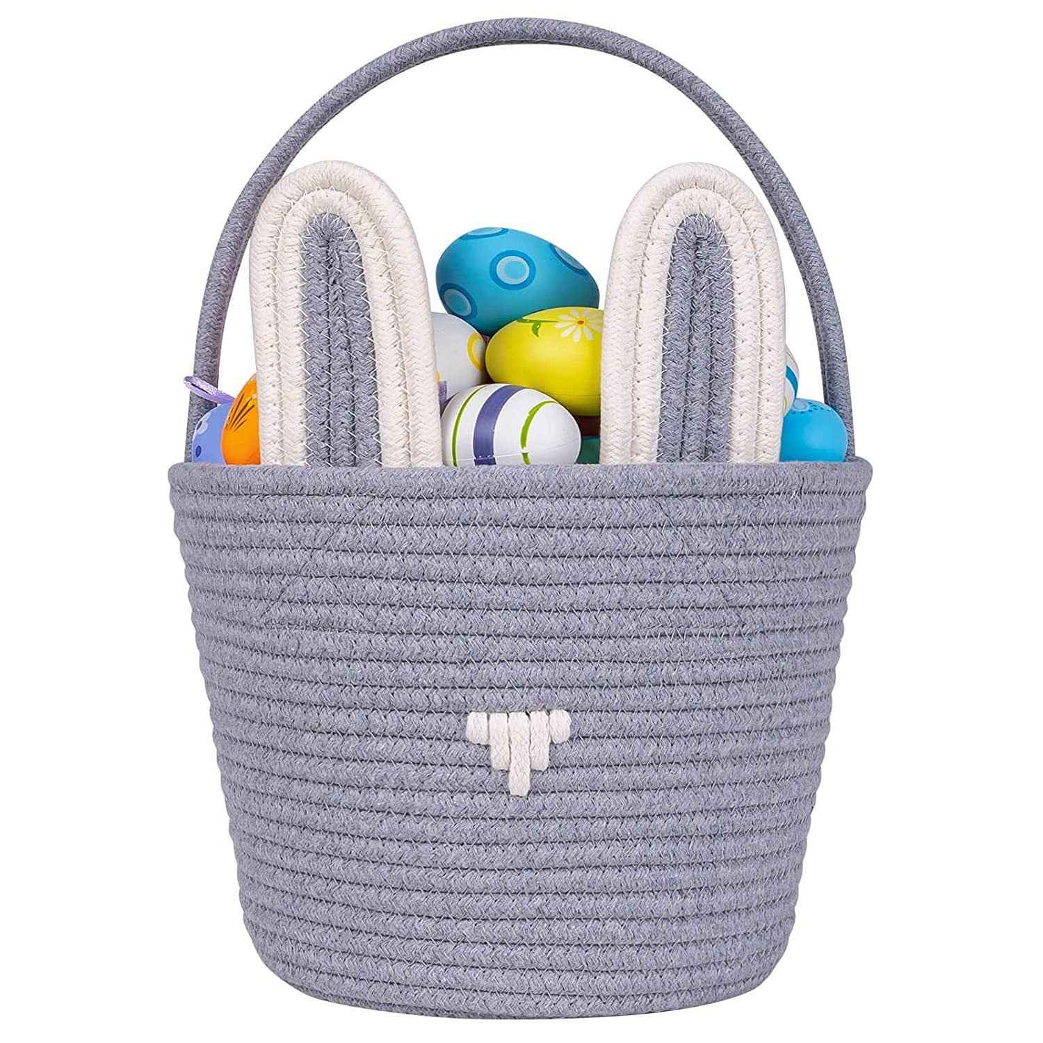 Easter Egg Portable Basket Cartoon Rabbit Hand-woven Cotton Cord Candy Bag