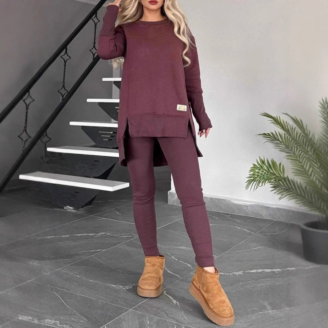 Women's Slit Long Sleeve Top And Trousers Suit by Mirlaine Univers