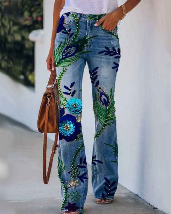 Womens Casual 3D patterned Jeans
