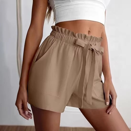 Shorts d'été décontractés pour femme à taille haute avec cordon de serrage