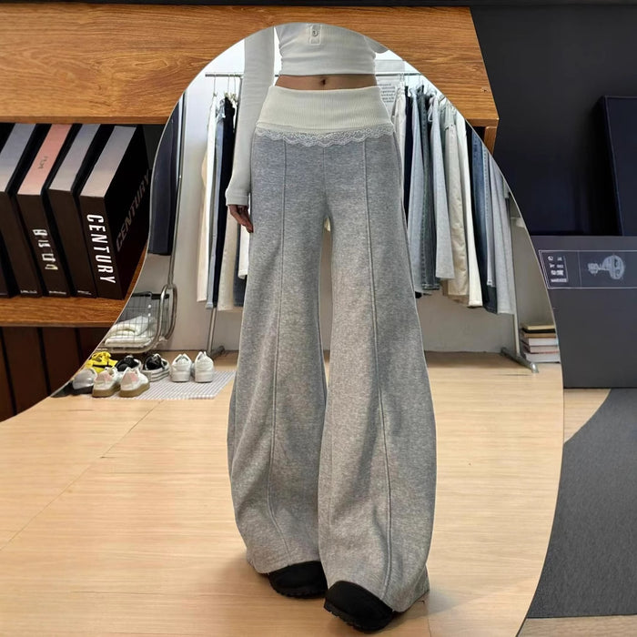 Nouveau pantalon large légèrement évasé, doublé de velours, longueur sol, pour le printemps et l'automne