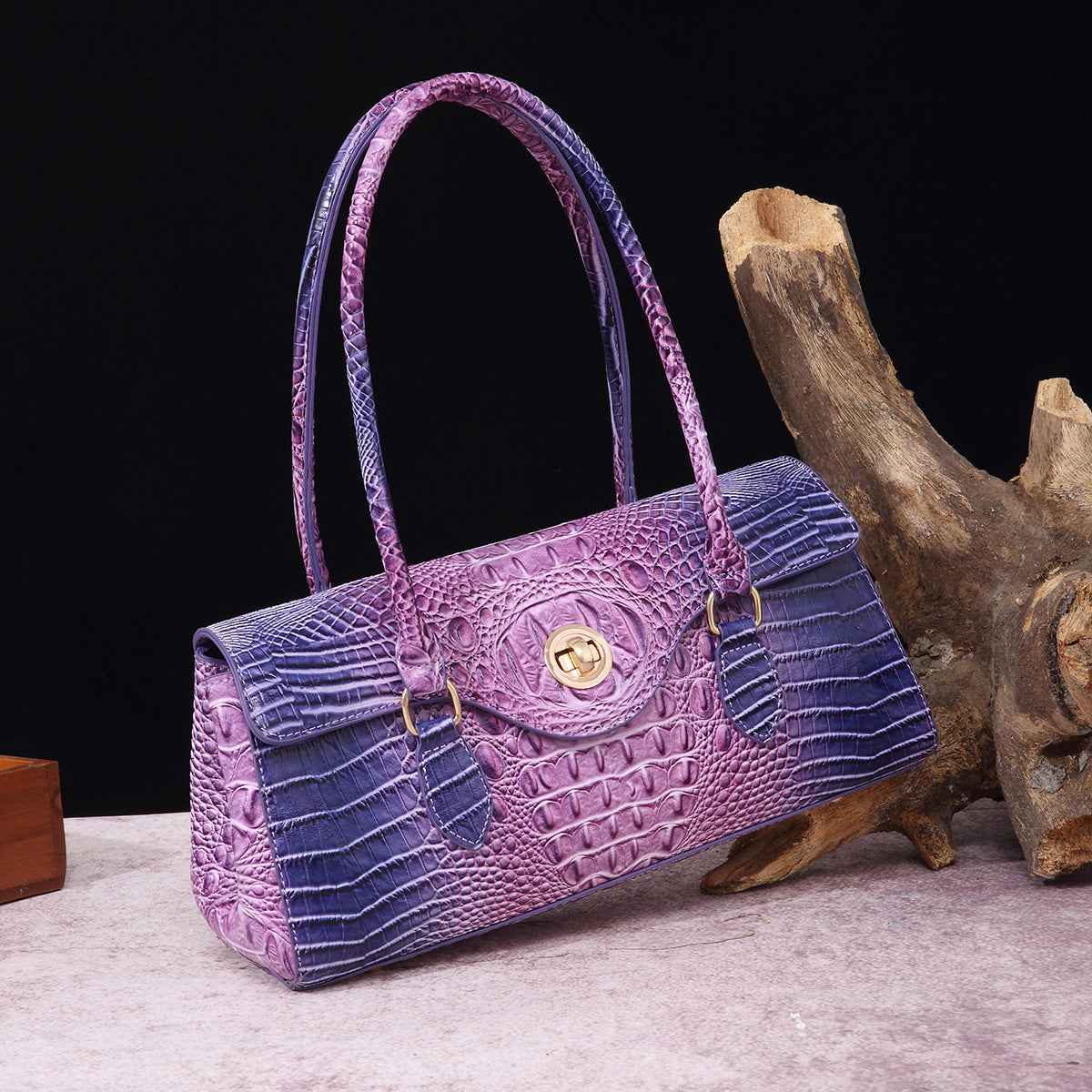 Womens Crocodile-Print Brahmin Shoulder Tote Bag