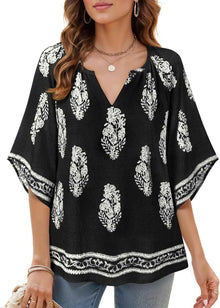 V-neck Printed Bohemian Country-Style Casual Loose Summer Top