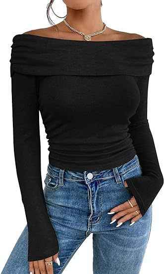 Womens Off-shoulder Figure-hugging Long-sleeve Slip Dress With A Boat Neckline