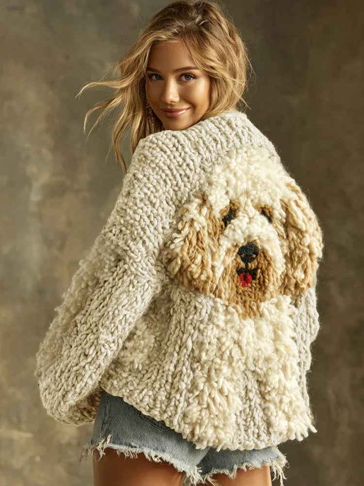 Womens Soft Sweet Round-Neck Long-Sleeve Knitted Sweater