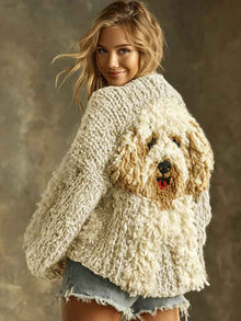 Womens Soft Sweet Round-Neck Long-Sleeve Knitted Sweater