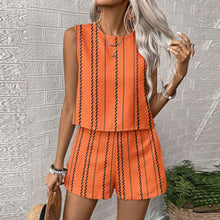 Womens Casual Striped Sleeveless Fashion Top And Shorts Two-Piece Set