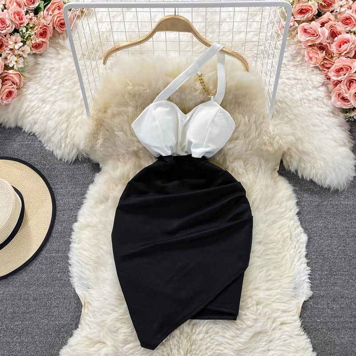 One Shoulder Slip Dress Temperament Irregular Dress