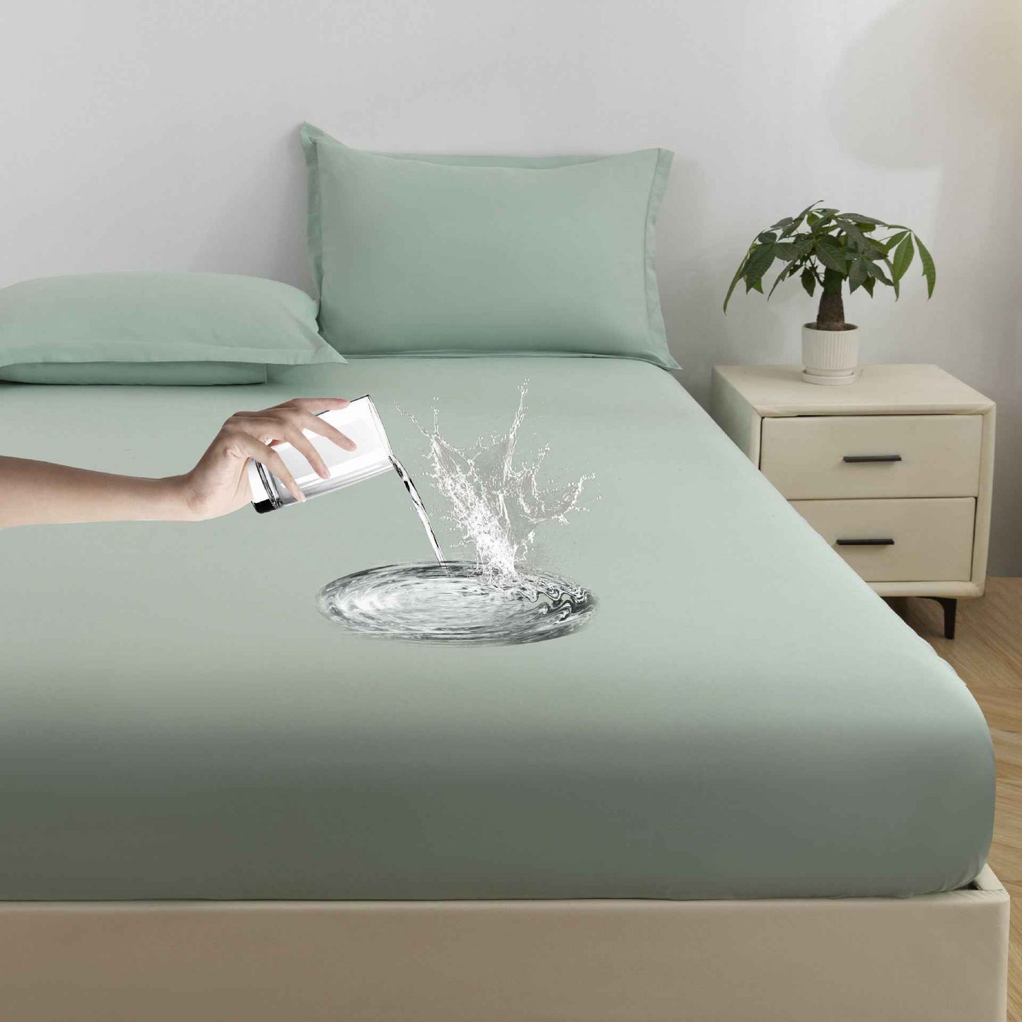 Solid Color Frosted Double Layer Water-proof Mattress Protective Cover Skin-friendly Soft Dustproof Protective Bedding