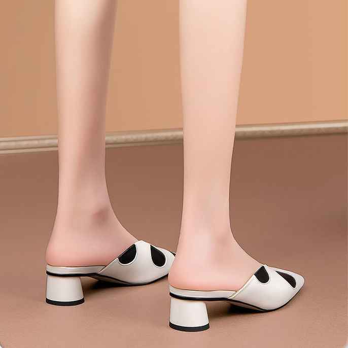 Square Head Half Drag Thick Heel Baotou Sandals For Women