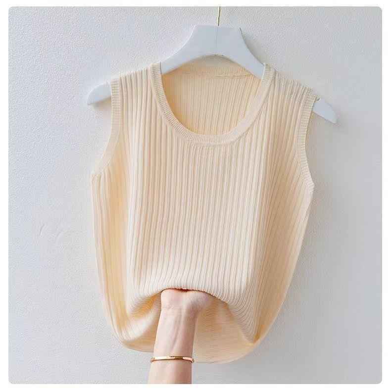 Women's Summer Ice Silk Round Neck Camisole Vest Knitted Bottoming Shirt