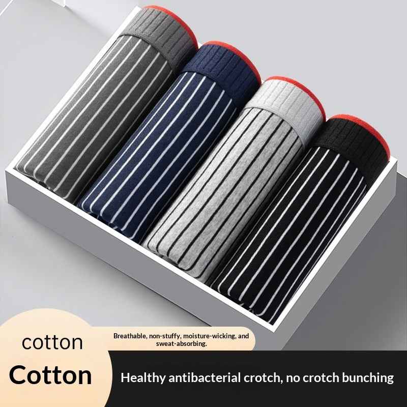 Mens Long-staple Cotton Antibacterial Boxer Briefs Skin-friendly