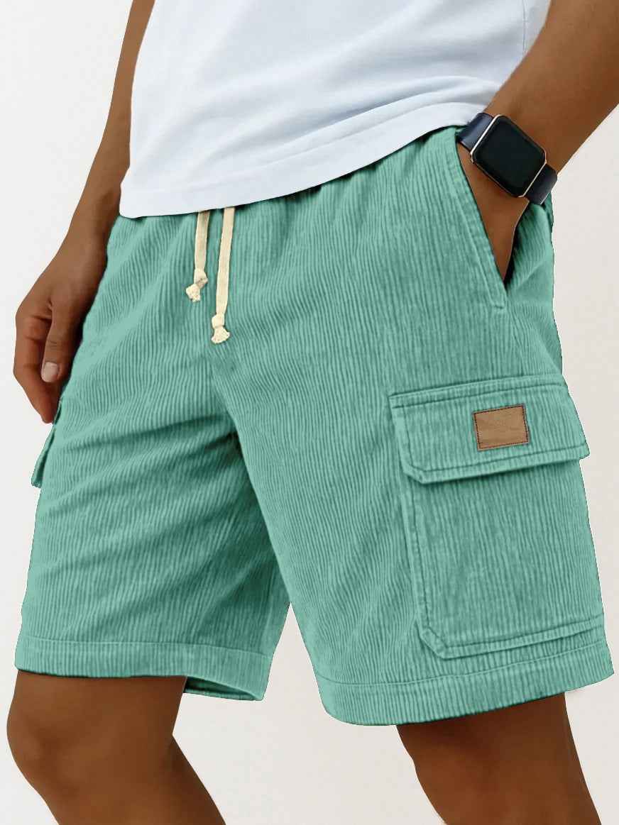 Versatile 3D Bag Mens Drawstring Corduroy Side-Pocket Shorts