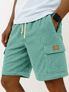 Versatile 3D Bag Mens Drawstring Corduroy Side-Pocket Shorts