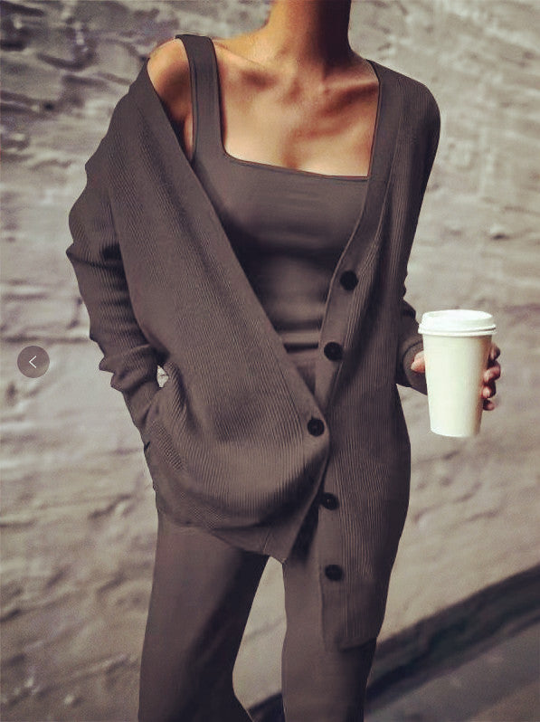 Knitted Three-Piece Women's New Coat Vest Pants Suit by Mirlaine Univers