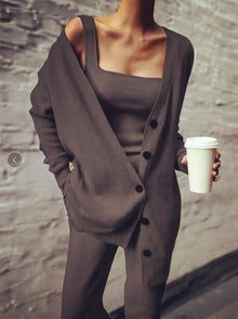 Knitted Three-Piece Women's New Coat Vest Pants Suit by Mirlaine Univers