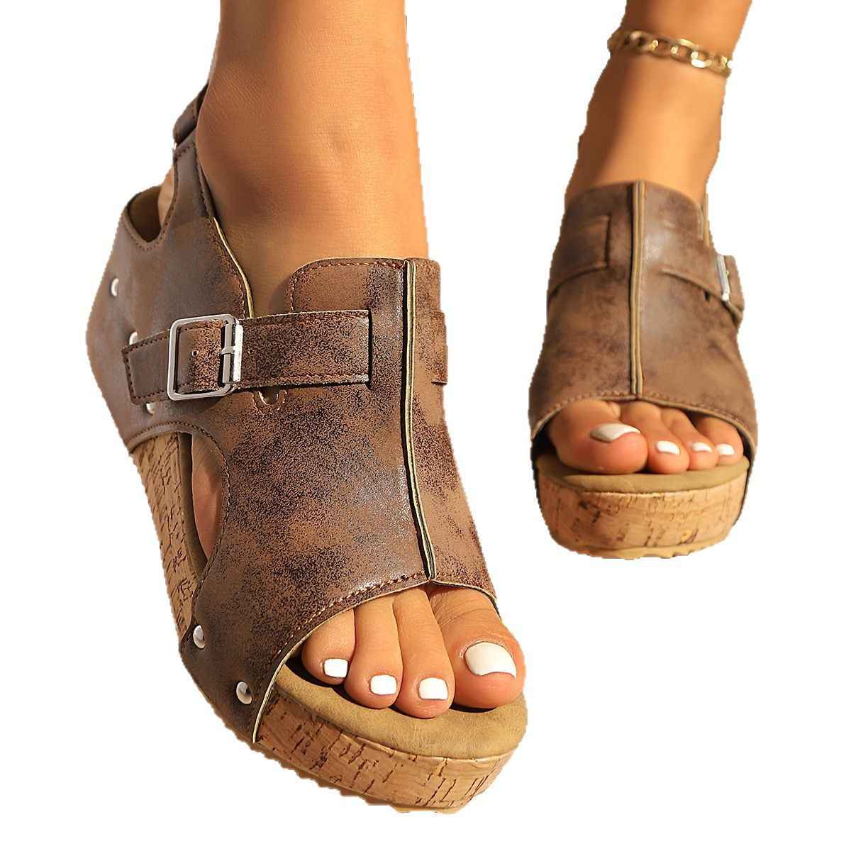 European American Summer New Plus Size Wedge Peep Toe Sandals For Women