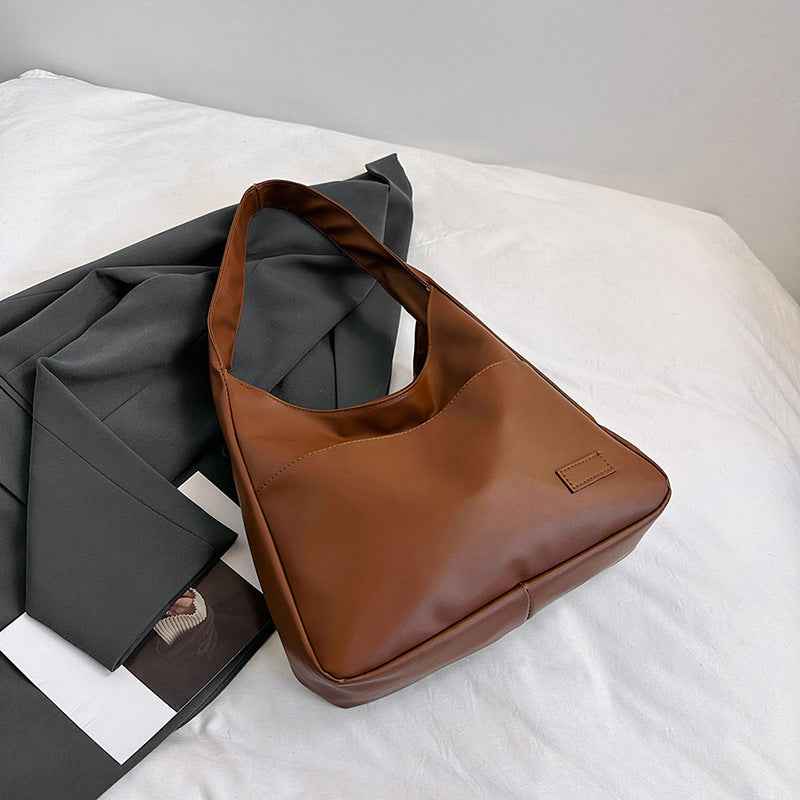 Large-Capacity Retro Solid-Color Textured Simple Casual Tote Bag