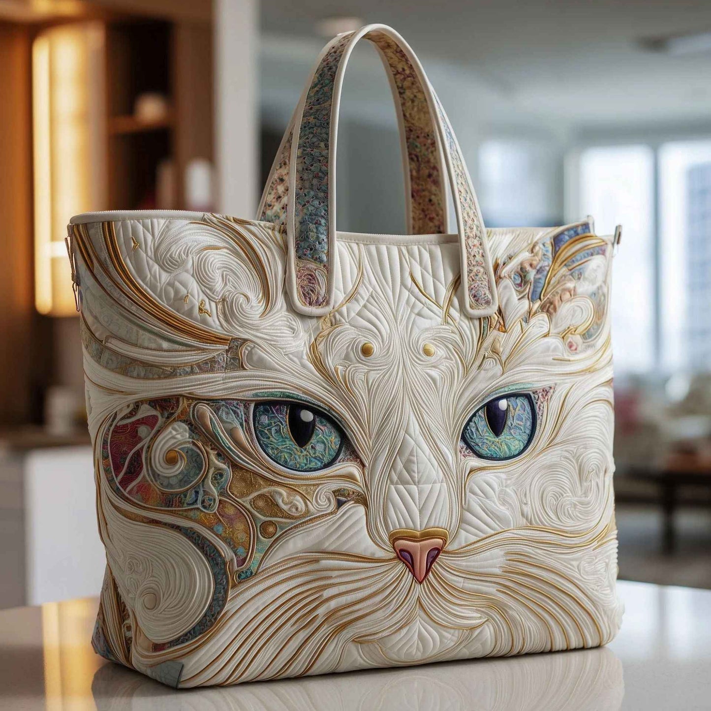 Creative, High-Capacity Tote Bag With Digital Print And Quilted Embroidery