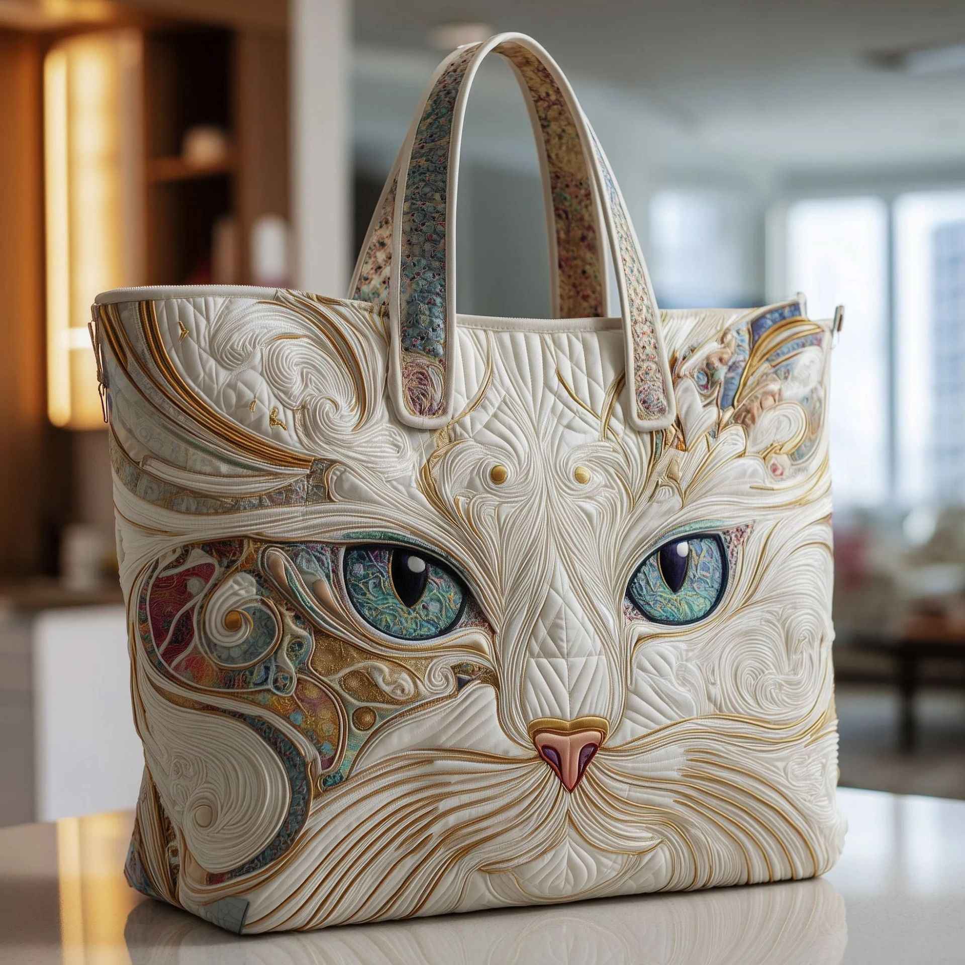 Creative, High-Capacity Tote Bag With Digital Print And Quilted Embroidery