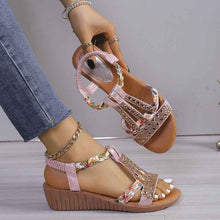 Plus Size Bohemian Elastic Strap Rhinestone Sandals For Women
