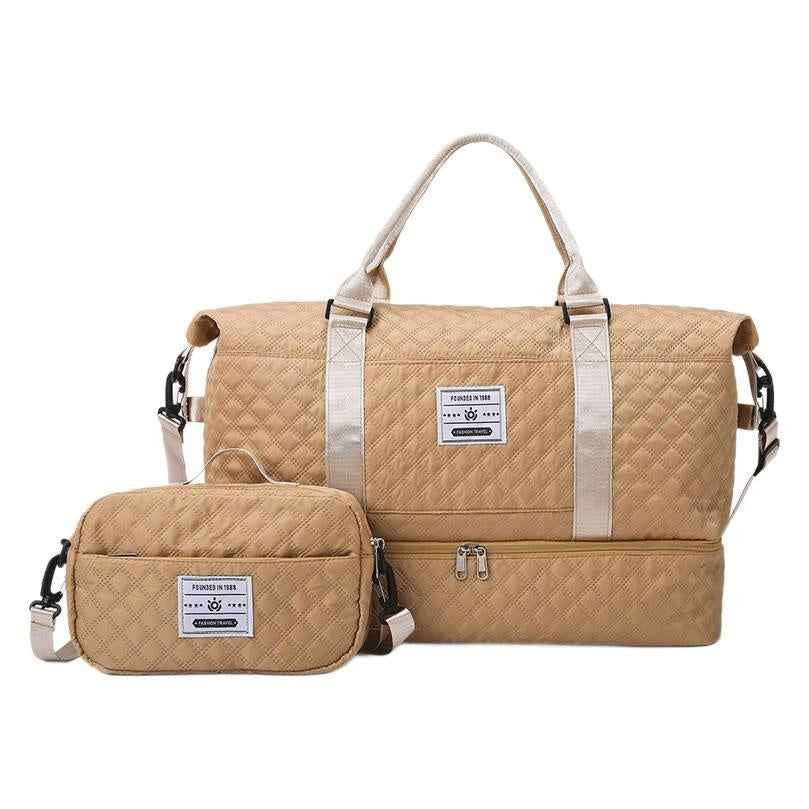 Large-Capacity Quilted Embroidered Thread Handle Crossbody Storage Travel Bag