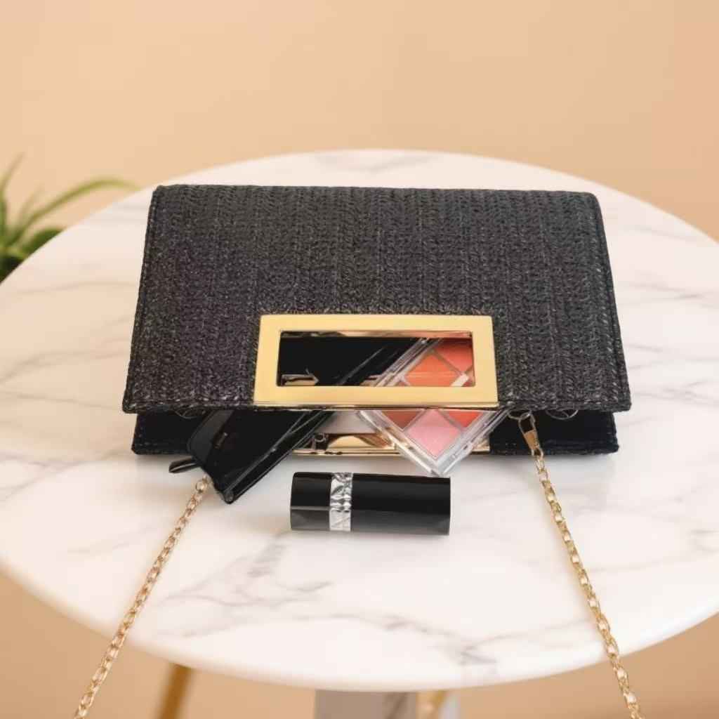 Womens Fashion New Woven Chain Clutch Bag