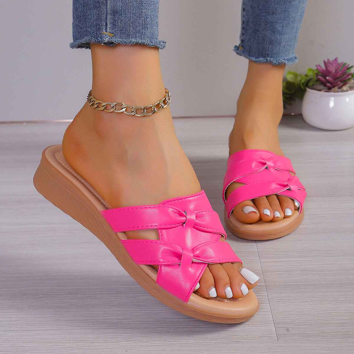 Bow-knot Plus-size Flat Sandals For Women