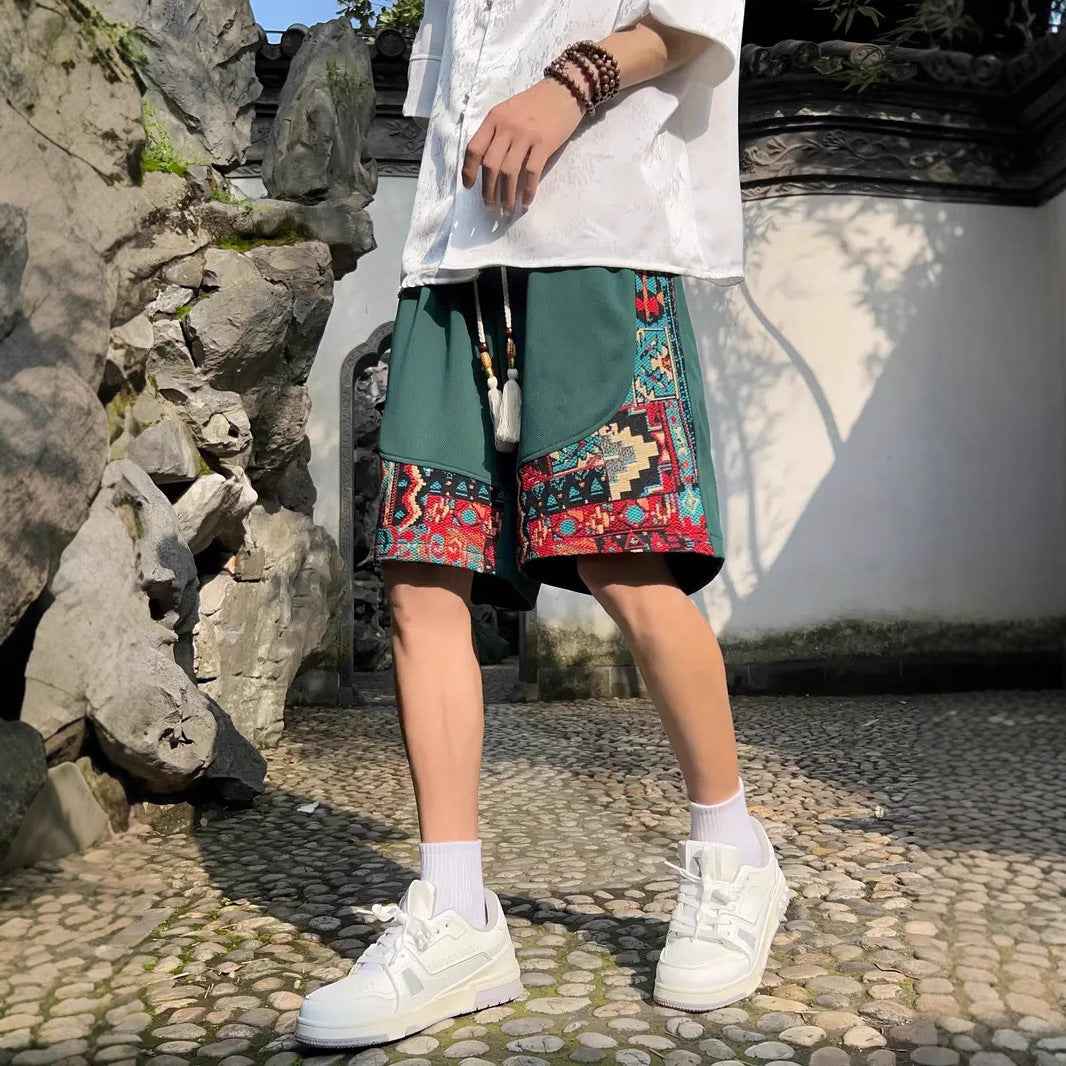 Mens Ethnic-style Casual Capri Shorts Loose Fit