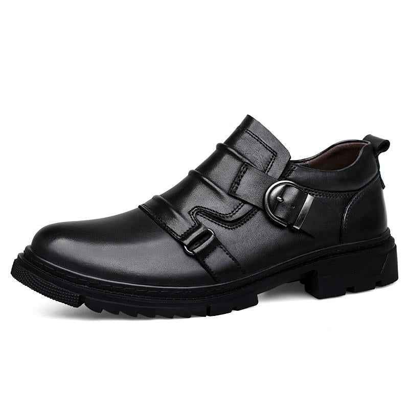 Mens Versatile Thick-Soled Genuine Leather Shoes Made From Full-Grain Cowhide