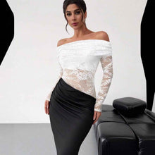 Womens Sexy Hollow-Out Lace Long-Sleeve Dress