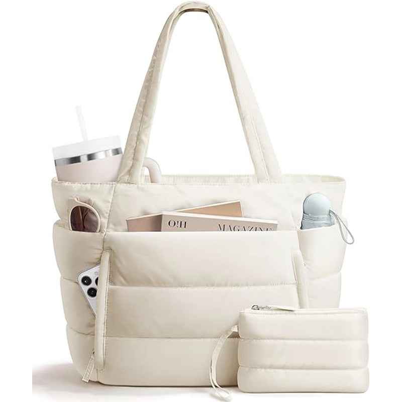 Womens Quilted Tote Bag With Multiple Compartments