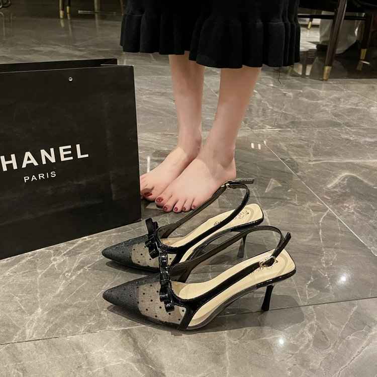 2026 New Arrival Closed-Toe Heels For Women, Summer Open-Wear Pointed-Toe Stiletto Sandals With Bowknot & Tulle, Sexy Single Pumps
