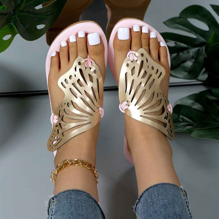 Tongs Papillon Creuses Mode Sandales d'Été Pour Femmes Chaussures de Plage Décontractées Nouvelles Claquettes Plates à Petit Talon