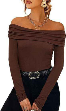 Womens Off-shoulder Figure-hugging Long-sleeve Slip Dress With A Boat Neckline
