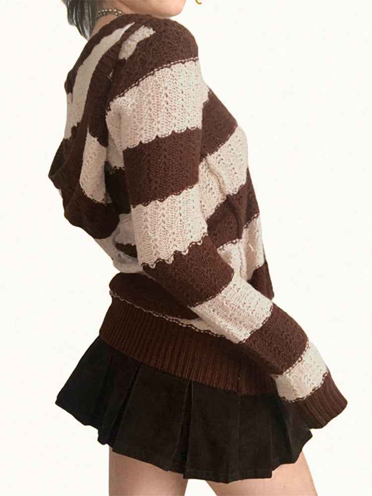 Rapcopter Prepply Kawaii Sweaters Striped Hooded Jumpers Vin